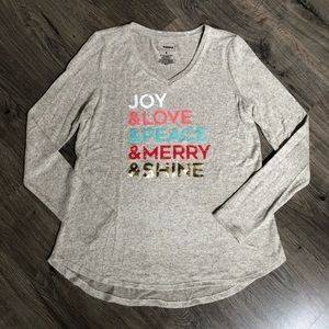 Christmas Graphic Long Sleeve V-neck Top